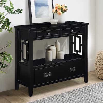 Pine Wood Entryway Table, 36'' Console Table Sofa Table Accent Table with 4 Storage Drawers and Open Storage Shelf