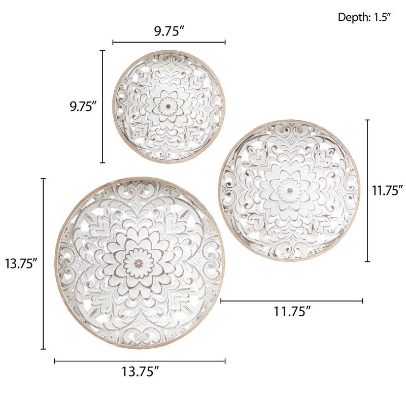 Distressed White Floral 3-piece Carved Wood Wall Decor Set