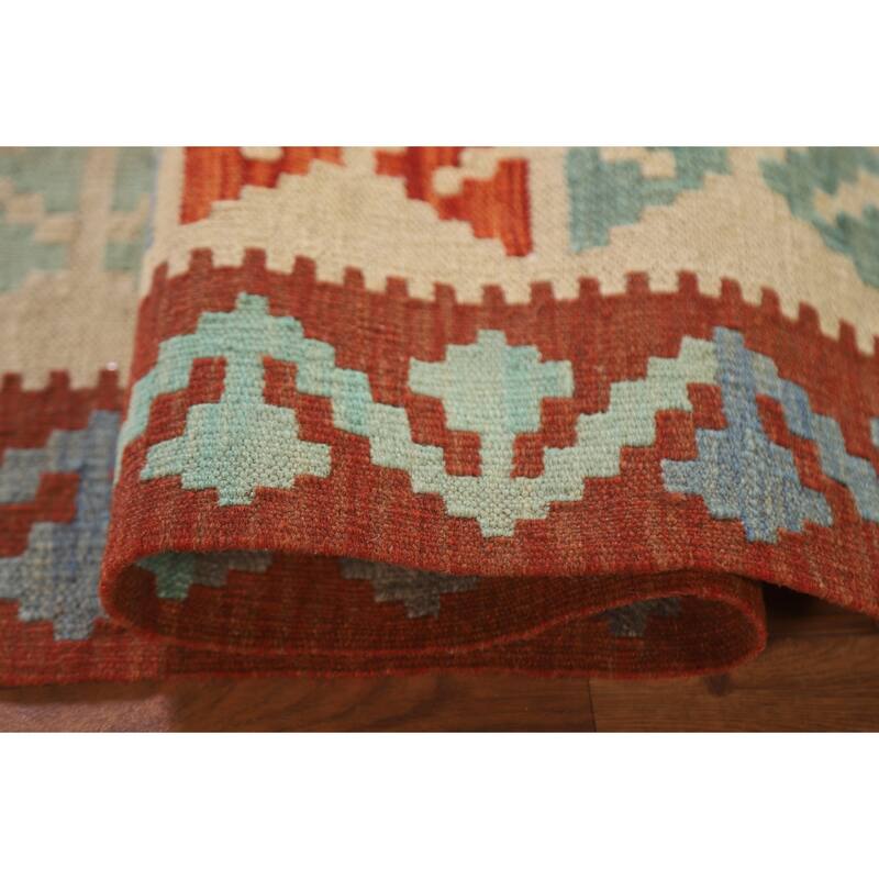 Hand Woven Oriental 100% Wool Carpet Southwestern Geometric Red Kilim Area Rug - 6' 3'' X 4' 11''