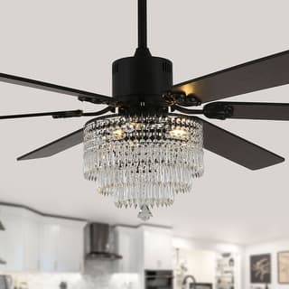Cusp Barn 65" Ceiling Fan with Light and Remote,Modern Gorgeous Crystal Light Fixture,Silent Reversible Motor Fan Light,6-Speeds