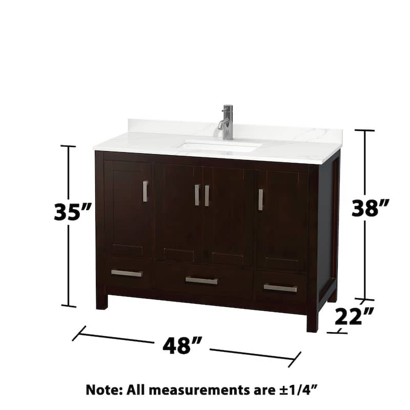 Sheffield 48-inch Single Vanity, Single Hole Quartz Top, Med Cabinet