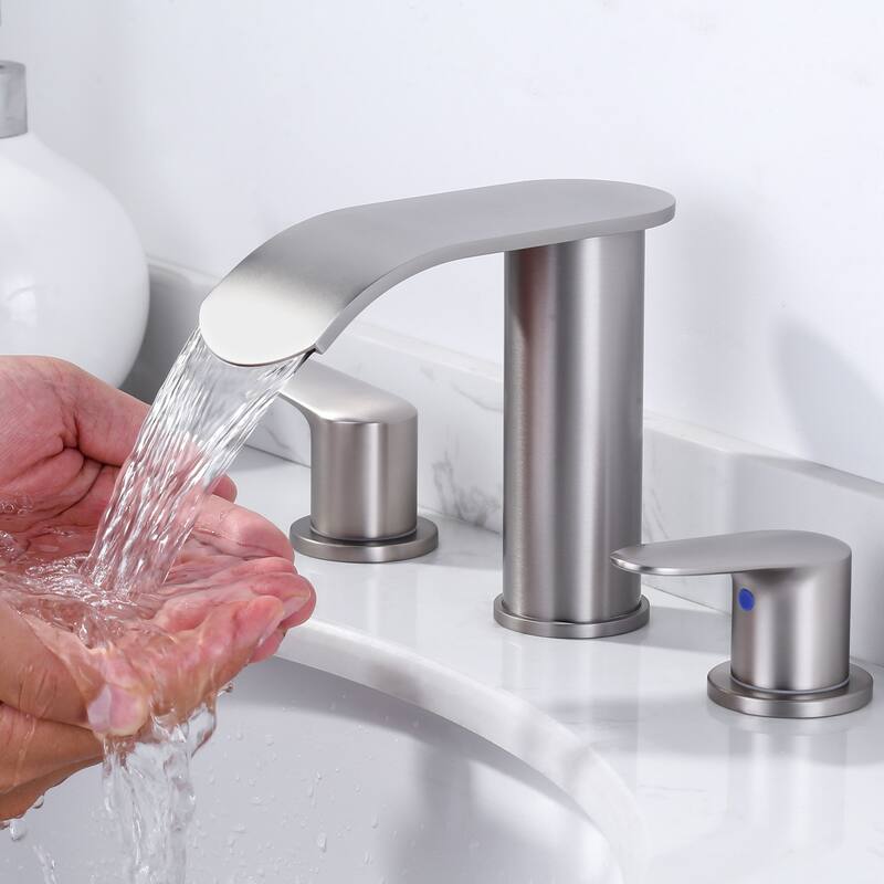 WOWOW 8 in.Double Handle Waterfall Bathroom Faucet with Pop-up Drain