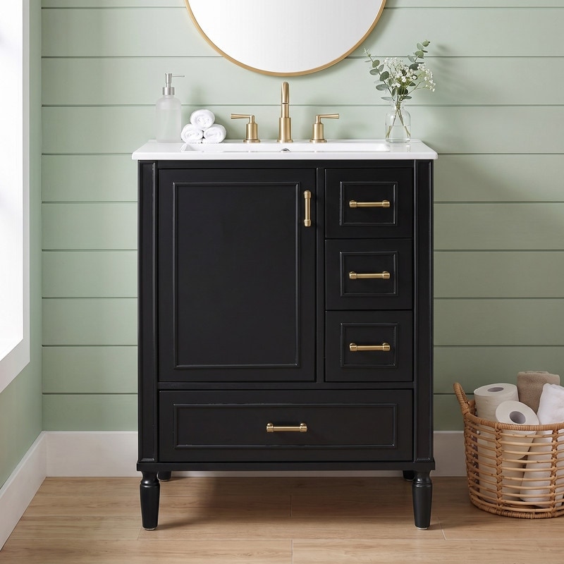 Freestanding Bathroom Vanity with Glossy White Ceramic Top