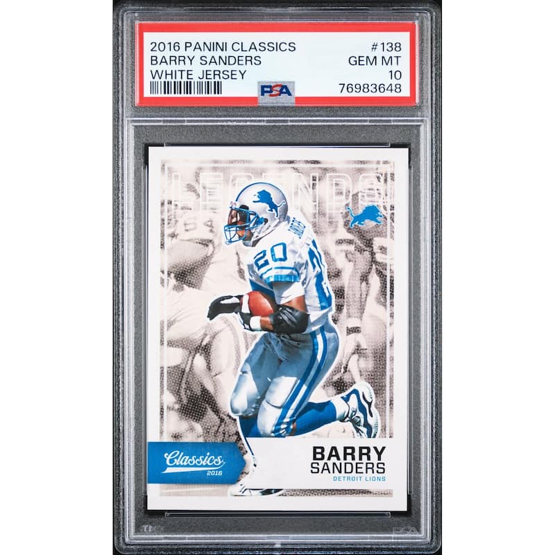 Barry Sanders 2016 Panini Classics White Jersey Football Card #138 Graded PSA 10 - 8'6" x 11'6"