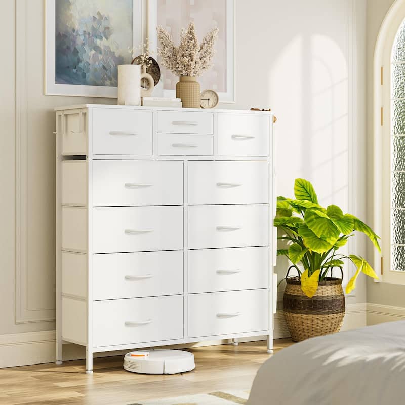 12 Drawer Dresser Fabric Tall Dressers for Bedroom Chest of Drawers - White