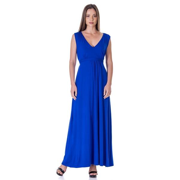24seven Comfort Apparel V Neck Sleeveless Maxi Dress with Belt - Bed Bath &  Beyond - 40531778