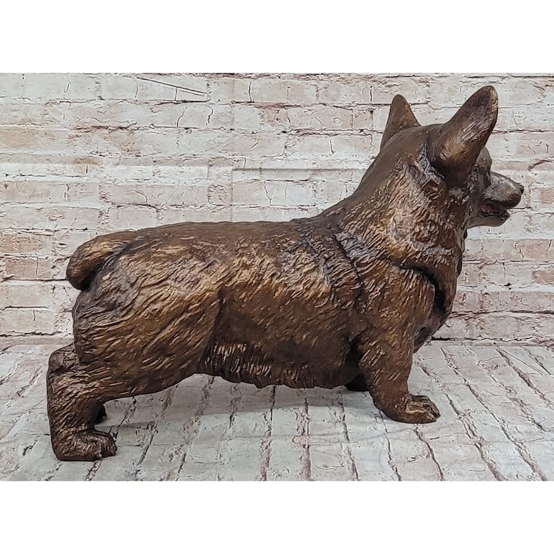 Bronze Metal Corgi Imitative Dog Sculpture Statue Figurine Collectible Decor Signed Art