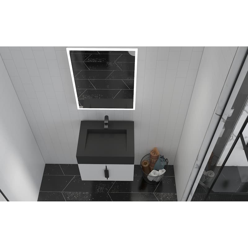 Nile 24-Inch Wall Mounted Bathroom Vanity Set w/ Black Top