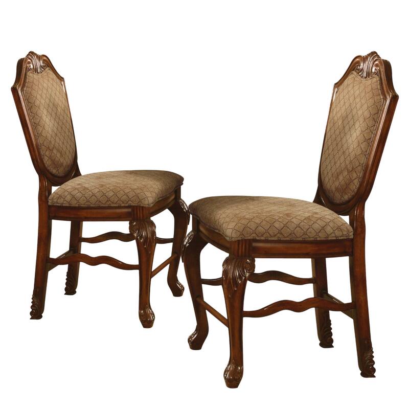 HomeRoots Set of Two 24" Beige and Brown Fabric and Solid Wood Counter Height Bar Chairs