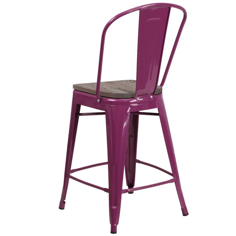 4 Pk. 24" High Metal Counter Height Stool with Back and Wood Seat - 17.75"W x 22"D x 40.25"H - 17.75"W x 22"D x 40.25"H
