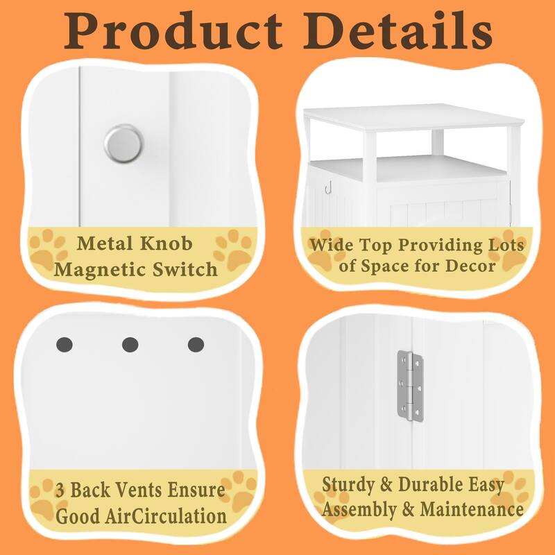 Cat Litter Box Enclosure Furniture, Wooden Cat House with Enclosed Cabinet, Hidden Litter Box Furniture with Storage Shelf