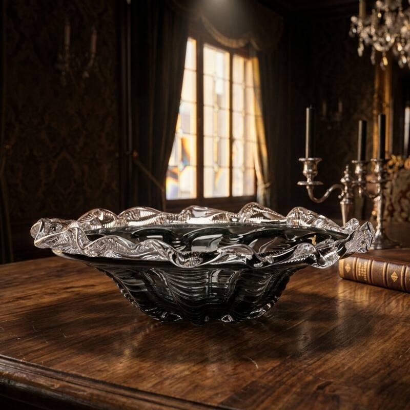Aria Home Cascade Petal Platter Scalloped Edge Glass Decorative Bowl