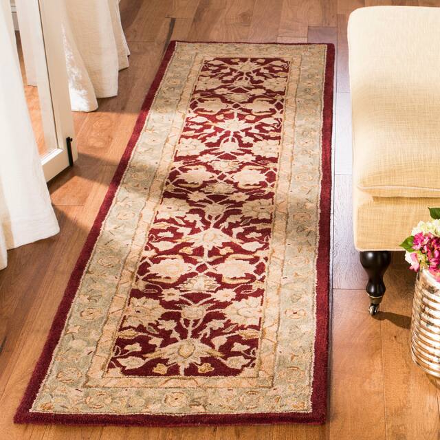 SAFAVIEH Anatolia Angeline Traditional Oriental Hand-spun Wool Rug - 2'3" x 12' Runner - Red/Moss