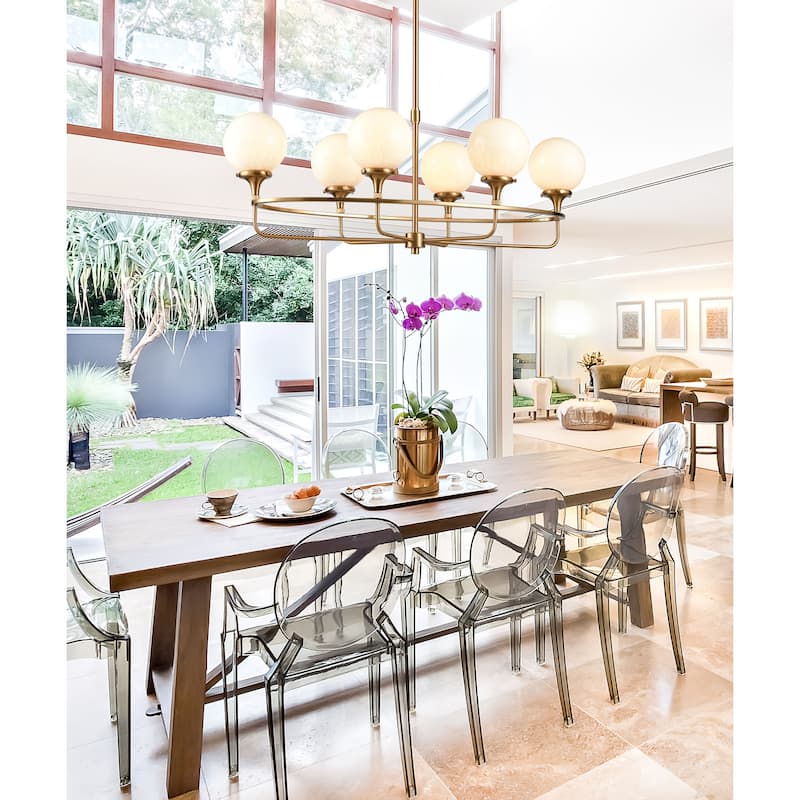 Beverly Hills 30-inch Wide 6-Light Chandelier in Satin Brass