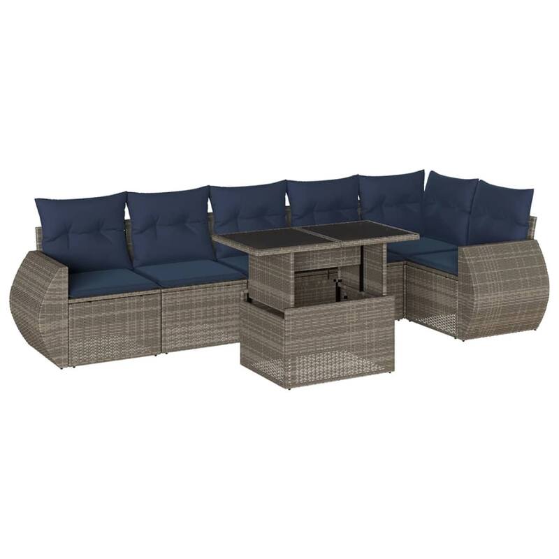 vidaXL Patio Sofa Set with Cushions and Table Outdoor 7 Piece Poly Rattan - 24.4 x 24.4 x 27.2