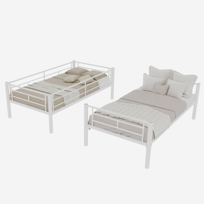 Twin Over Twin Metal Bunk Bed for Kids Boys Girls, Metal Structure Bedframe with Ladders & Guardrail, Convertible 2 Beds