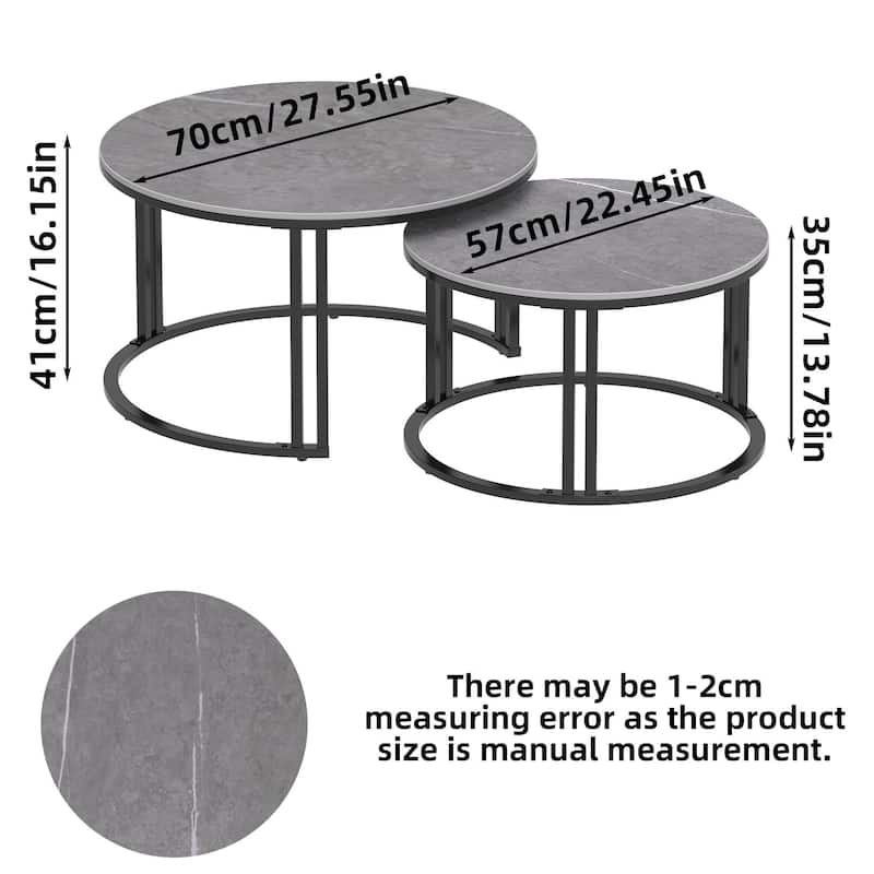 2X Round Nested Coffee Table Sintered Stone Top Metal Tables - 27”x16”