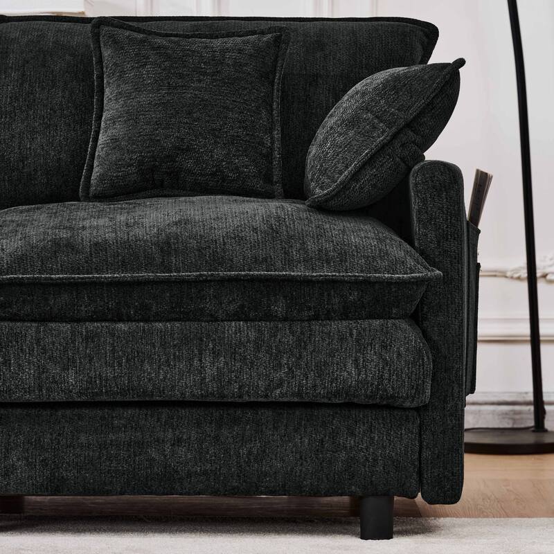 L-Shaped Modular Sectional Sofa with Movable Storage Ottoman, Comfy Cashmere Deep Seat Cloud Couch, Lounge Sofa with Pillows