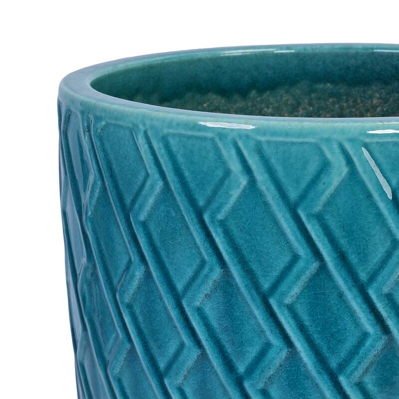 Elegant Ceramic Pot with Diamond Pattern for Indoor-Outdoor Plants