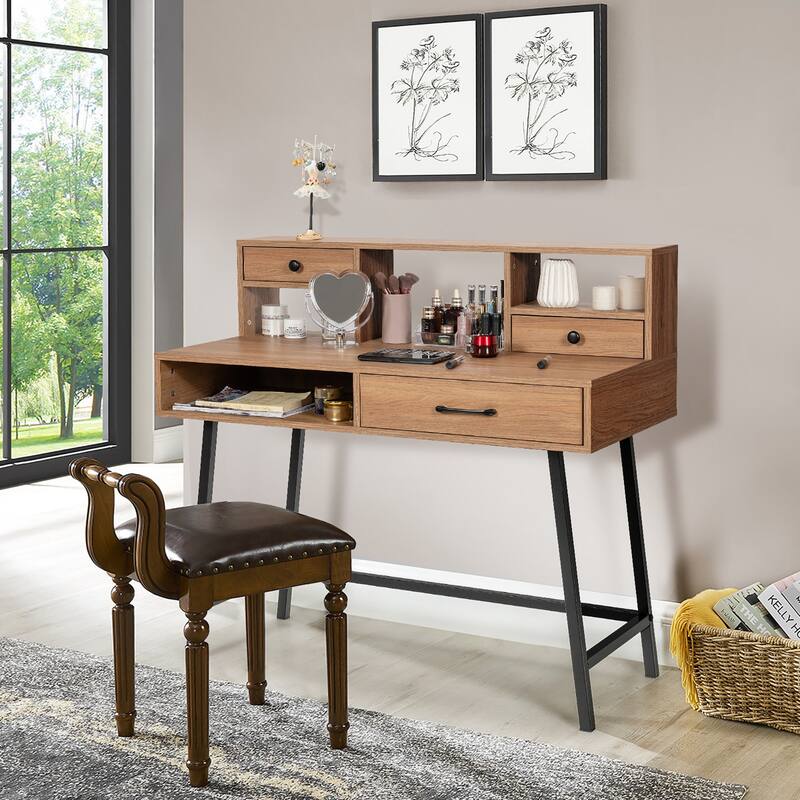 Modern Vanity Table Writing Desk with Drawers Open Storage Space