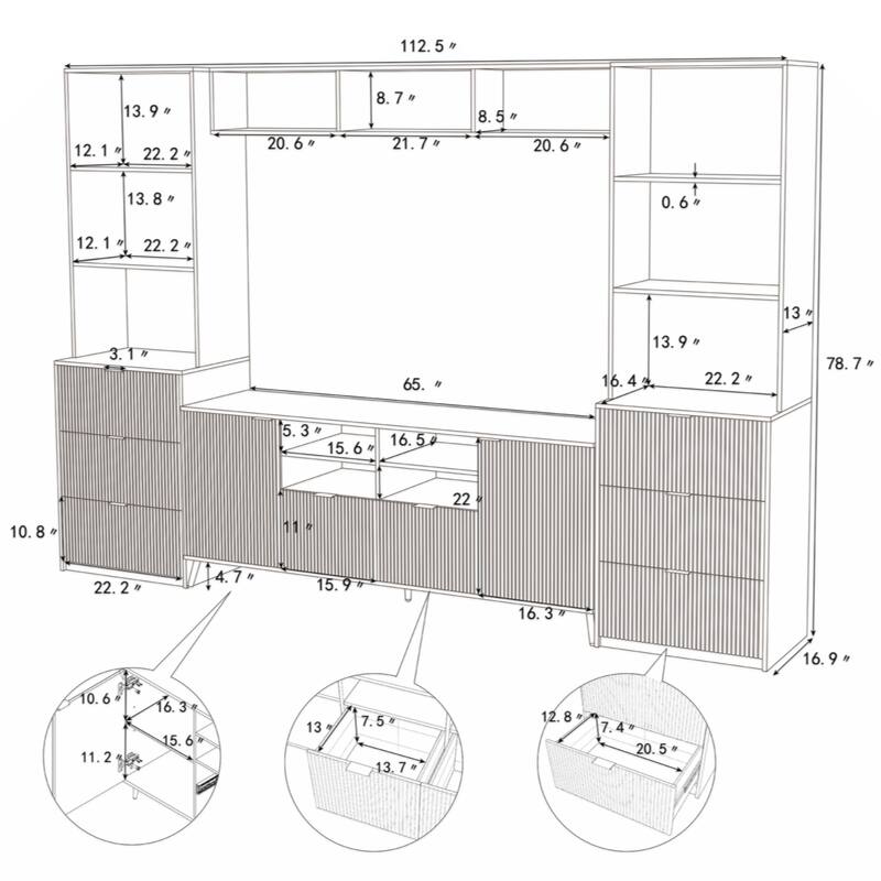4-Piece Entertainment Wall Unit with 13 shelves,8 Drawers and 2 Cabinets,for TVs Up to 70"