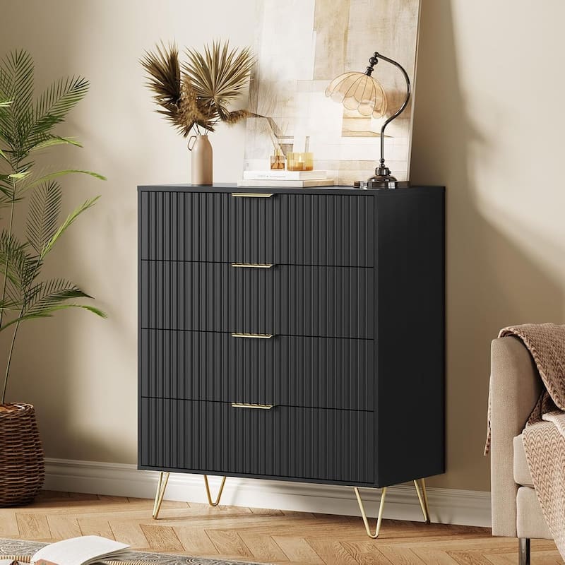 32" Wide Modern Fluted Dresser for Bedroom with 4 Drawers