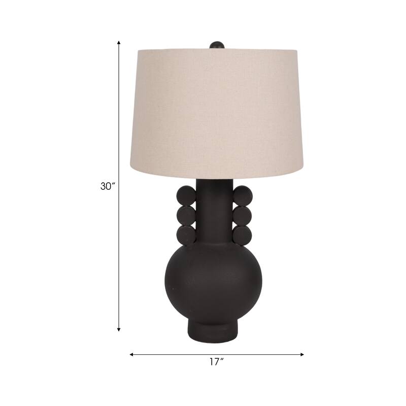 Sagebrook Home Ceramic Eared Totem Table Lamp, 30-inch, Chic Black Design - 17" x 17" x 30"
