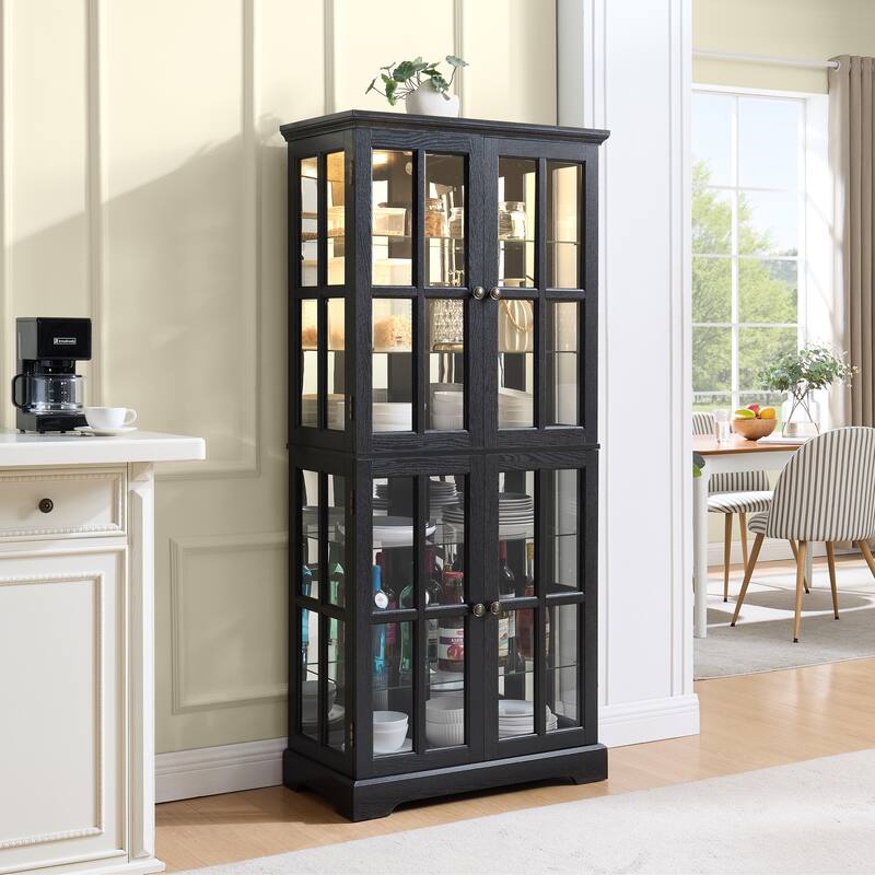 Curio Display Cabinet, Antique Display Cabinet with Glass Doors Adjustable Shelves for Collectibles Four Door Design - Black