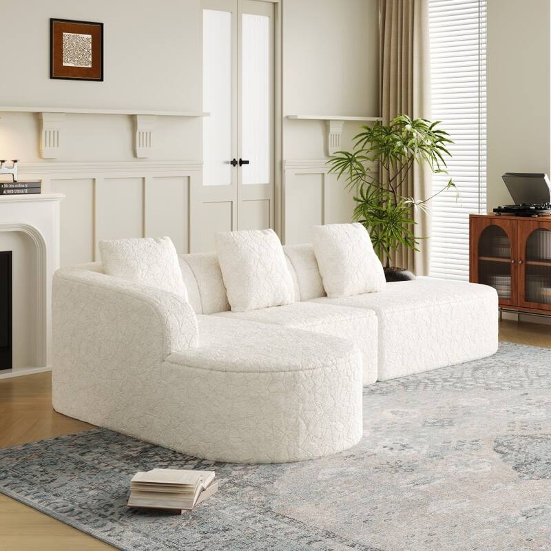 111.8" Modern L-shaped Curved Modular Sofa with Three Pillows