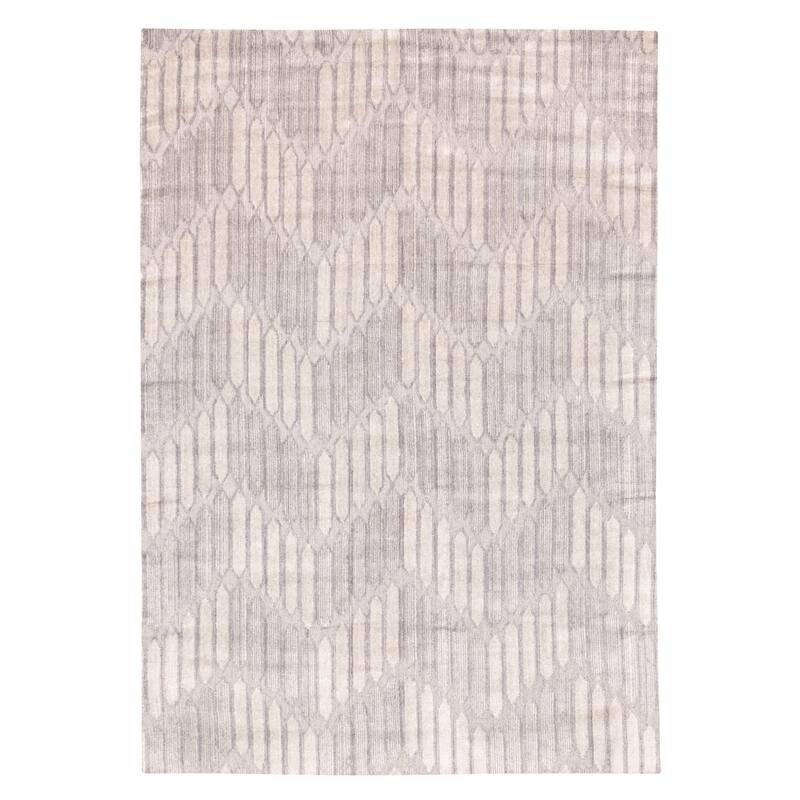 ECARPETGALLERY Hand Loomed Elysian Grey Silk Rug - 6'8 x 9'7