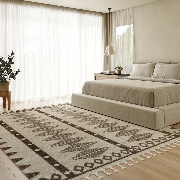 slide 2 of 7, Autumn Geometric Tasseled Area Rug 10' x 13' - Beige