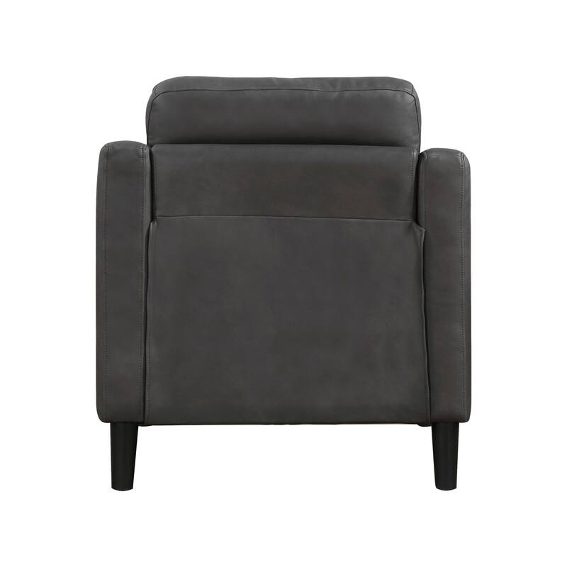 Orry 32 Inch Accent Chair, Tufted Back, Gray Microfiber, Black Solid Wood