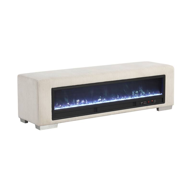Furniture of America Goffney Chenille Bench with Fireplace Simulator and Bluetooth Audio