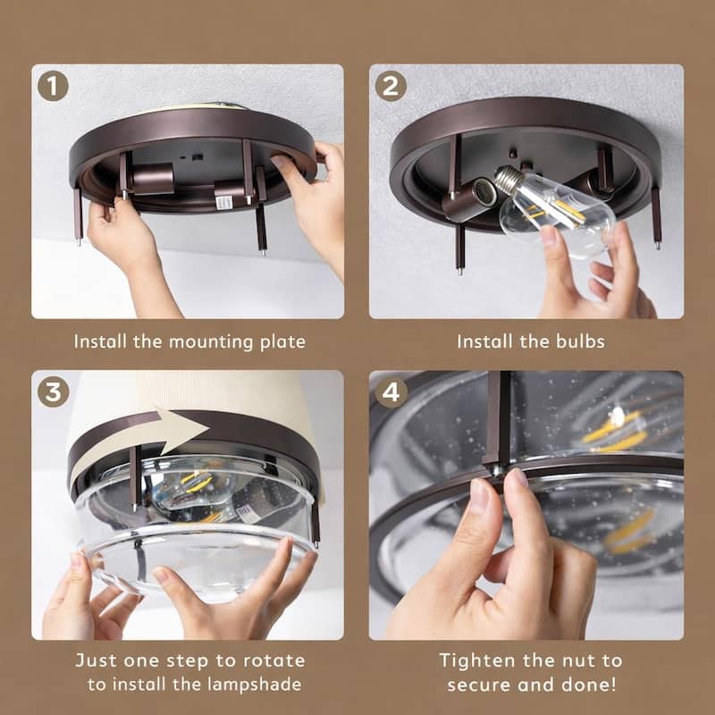 2-Light Farmhouse Flush Mount Ceiling Lights, Oil Rubbed Bronze Finish