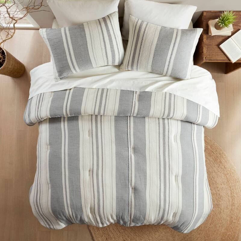 GDF Studio - Amara Textured Cotton Comforter 3-Piece Set with Waffle and Gauze Weave