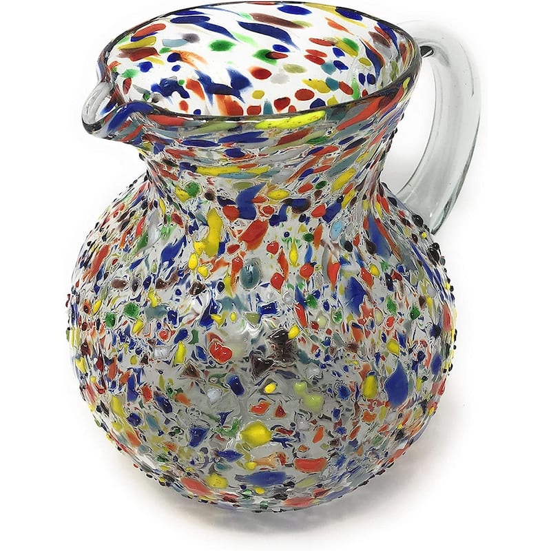 Dos Suenos Mexican Hand Blown Glass Pitcher - Confetti Rock Design (84 oz)