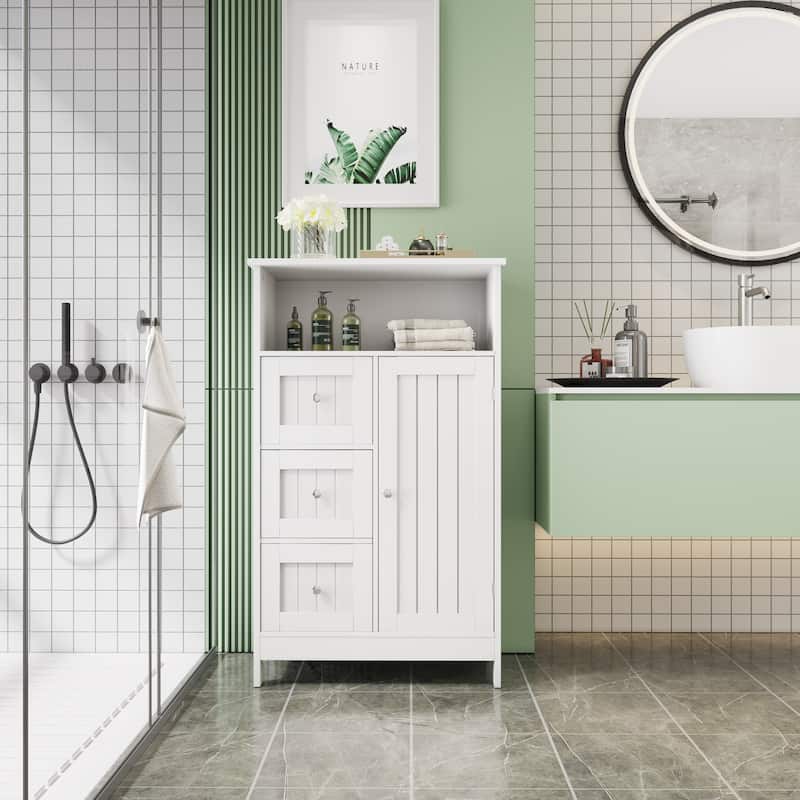 White Bathroom storage with 3 drawers and 1 door Bed Bath