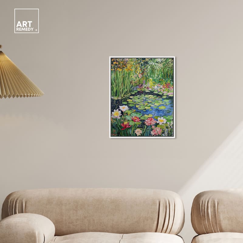 Art Remedy Impressionist Pond Framed Impressionism 1 Piece Canvas Wall Art /Monet And Van Gogh Inspired Art