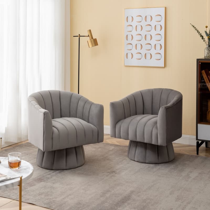 SEYNAR Modern Glam Velvet Upholstered Round 360 Degree Swivel Accent Barrel Chair Set of 2