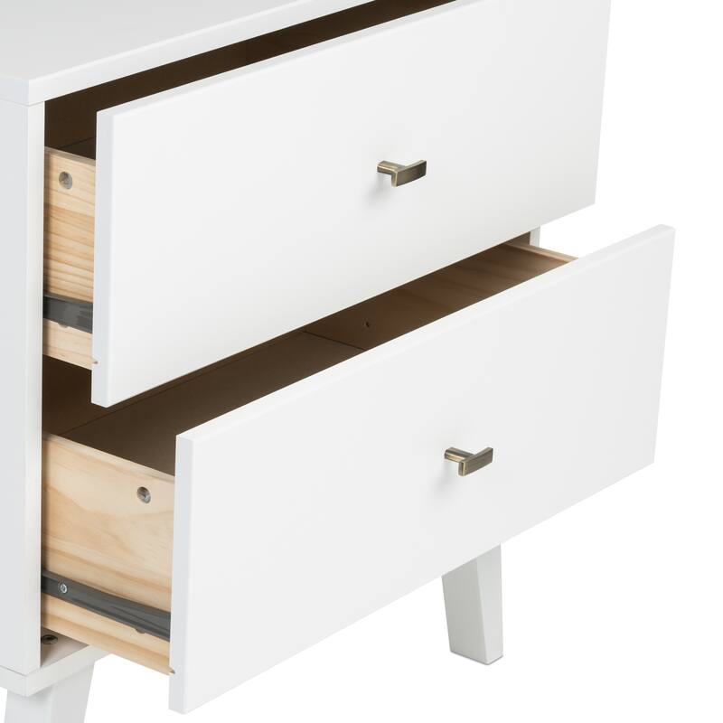 Prepac Milo Mid-Century Modern 2 Drawer Nightstand, Bedside Table, Contemporary Bedroom Furniture