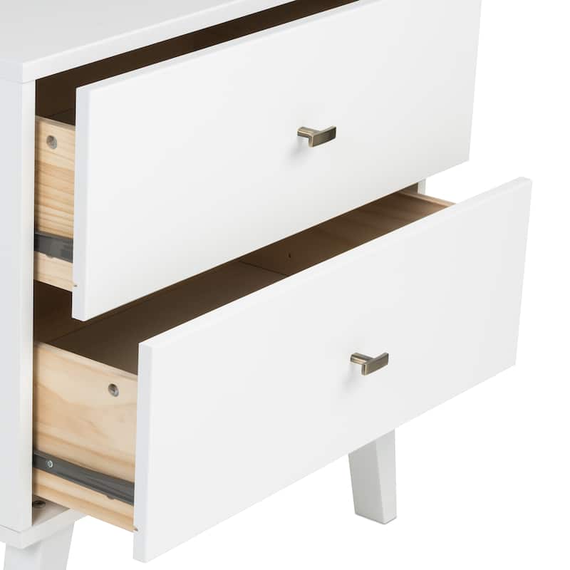 Prepac Milo Mid-Century Modern 2 Drawer Nightstand, Bedside Table, Contemporary Bedroom Furniture