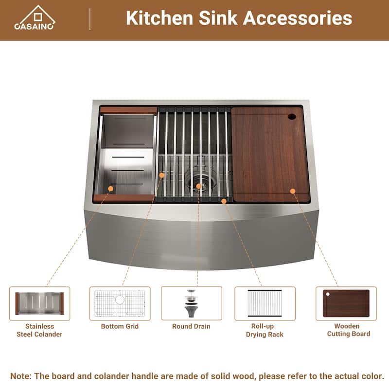 Farmhouse/Apron-Front Brushed Stainless Steel Workstation Kitchen Sink with Two-Function Pull-Down Faucet and Accessories