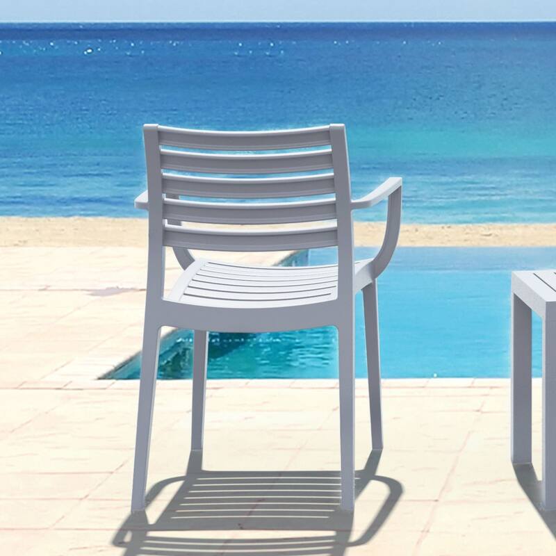 33" Silver Stackable Outdoor Patio Dining Arm Chair