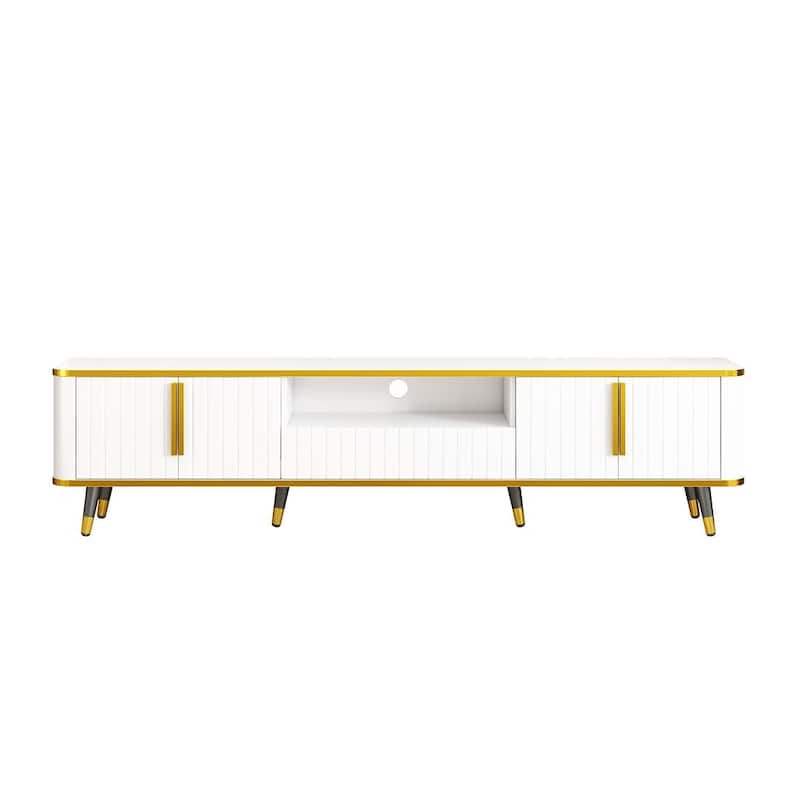 78.8" Luxury Minimalism TV Stand with Storage Shelves and Unique Gold Legs - White/Black