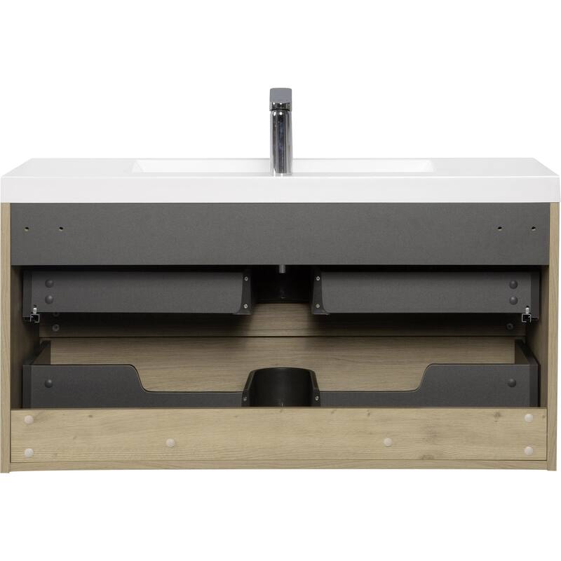 Modern Wall-Mounted Bathroom Vanity with White Solid Surface Top