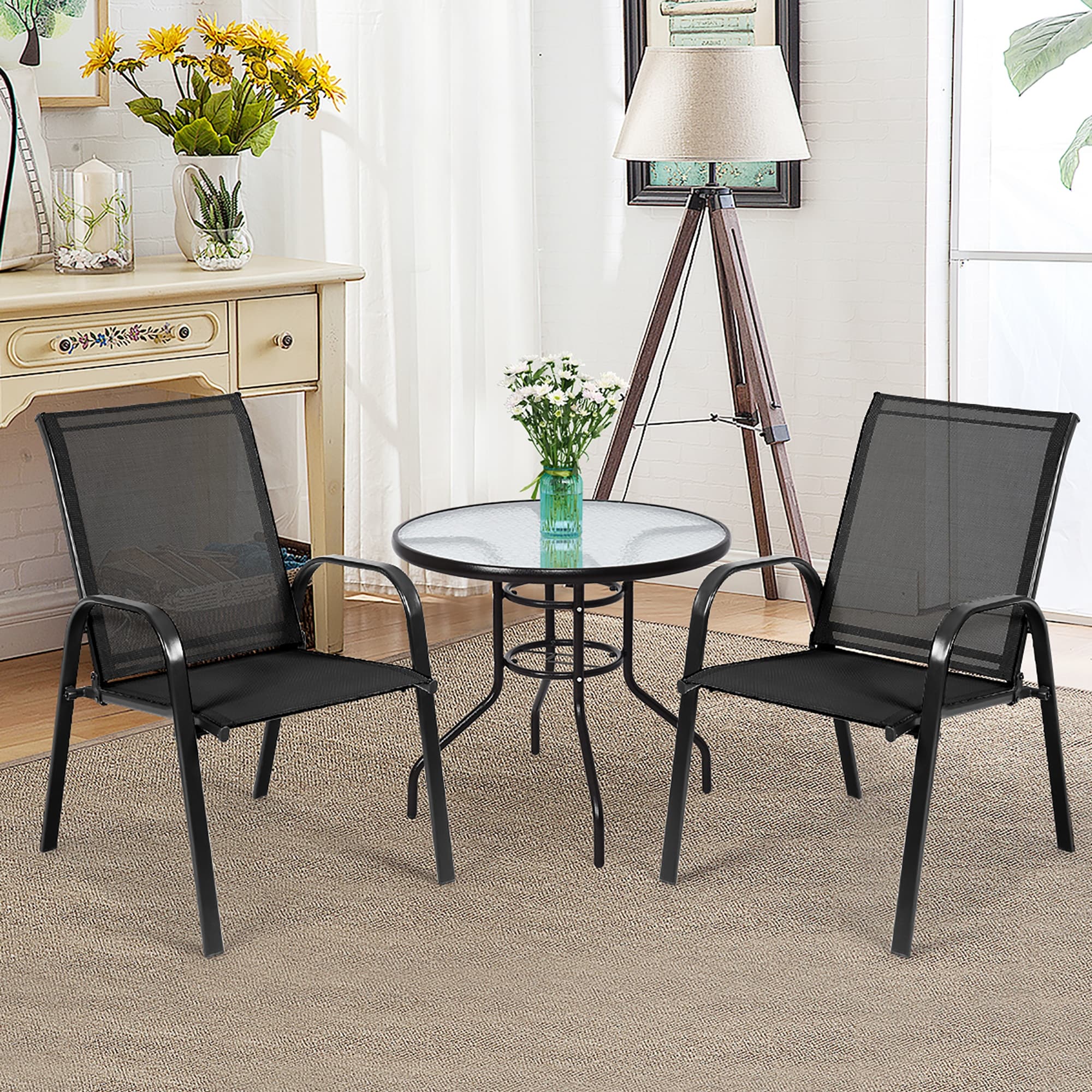 Costway 2PCS Patio Chairs Deck Yard W/Armrest Brown/Beige/Gray - See details