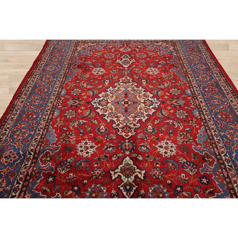 7'2''x10'4'' Hand Knotted Wool Red Isfahan Traditional Rug - 7' 2'' x 10' 4''