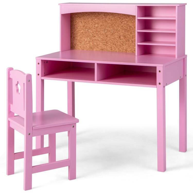 Kids Desk and Chair Set with Hutch and Bulletin Board for 3+ Kids - 31" x 15.5" x 33.5" (L x W x H) - pink
