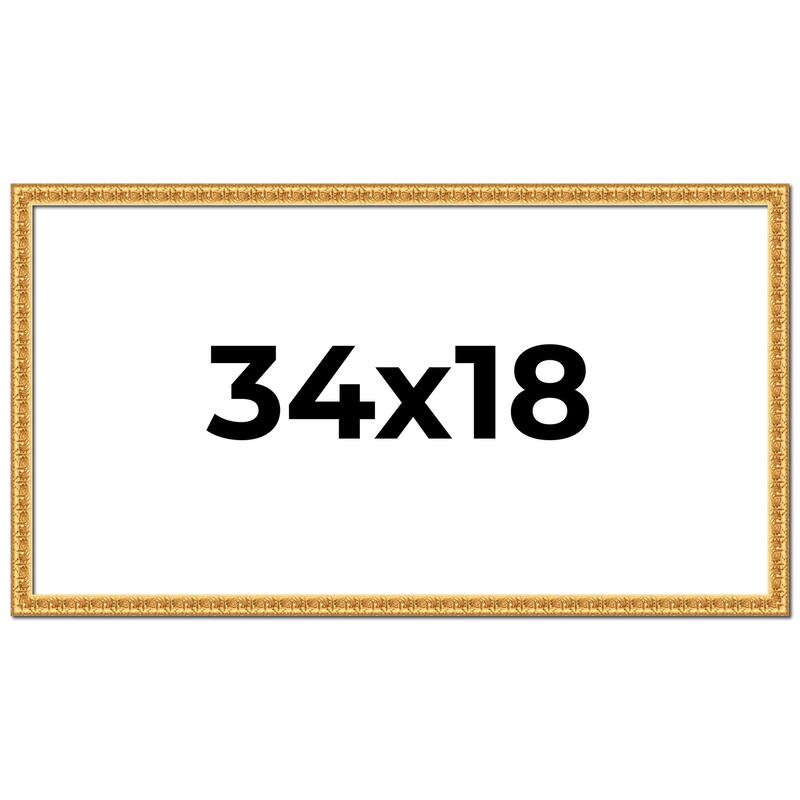 34x18 Frame Gold Real Wood Picture Frame Width 1 inches | Interior