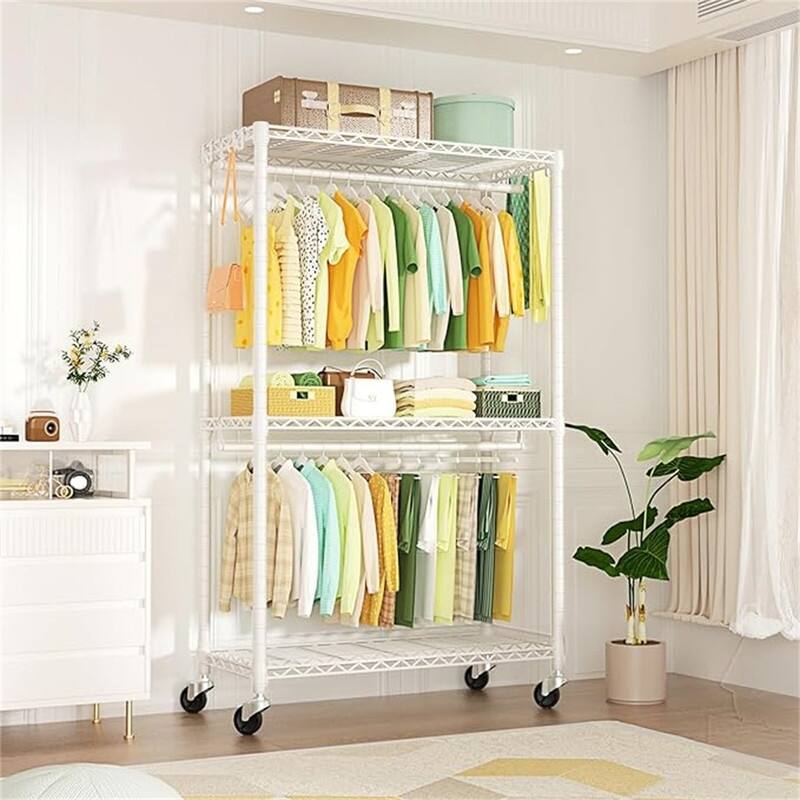 P3 Clothes Rack Heavy Duty Rolling Garment Rack - 14"D x 39.4"W x 78.5"H - White